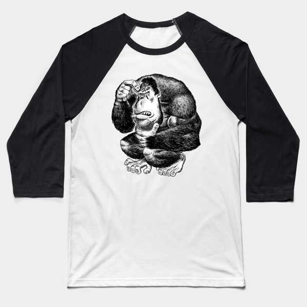 The Thinker Baseball T-Shirt by KillerRabbit